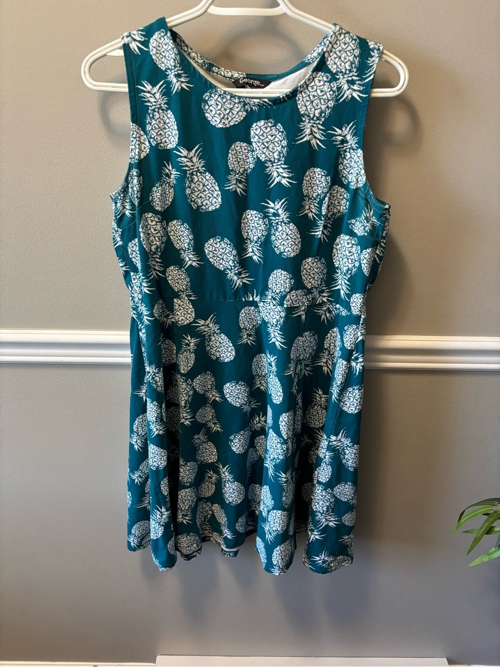 George Teal Dress with White Pineapple Print